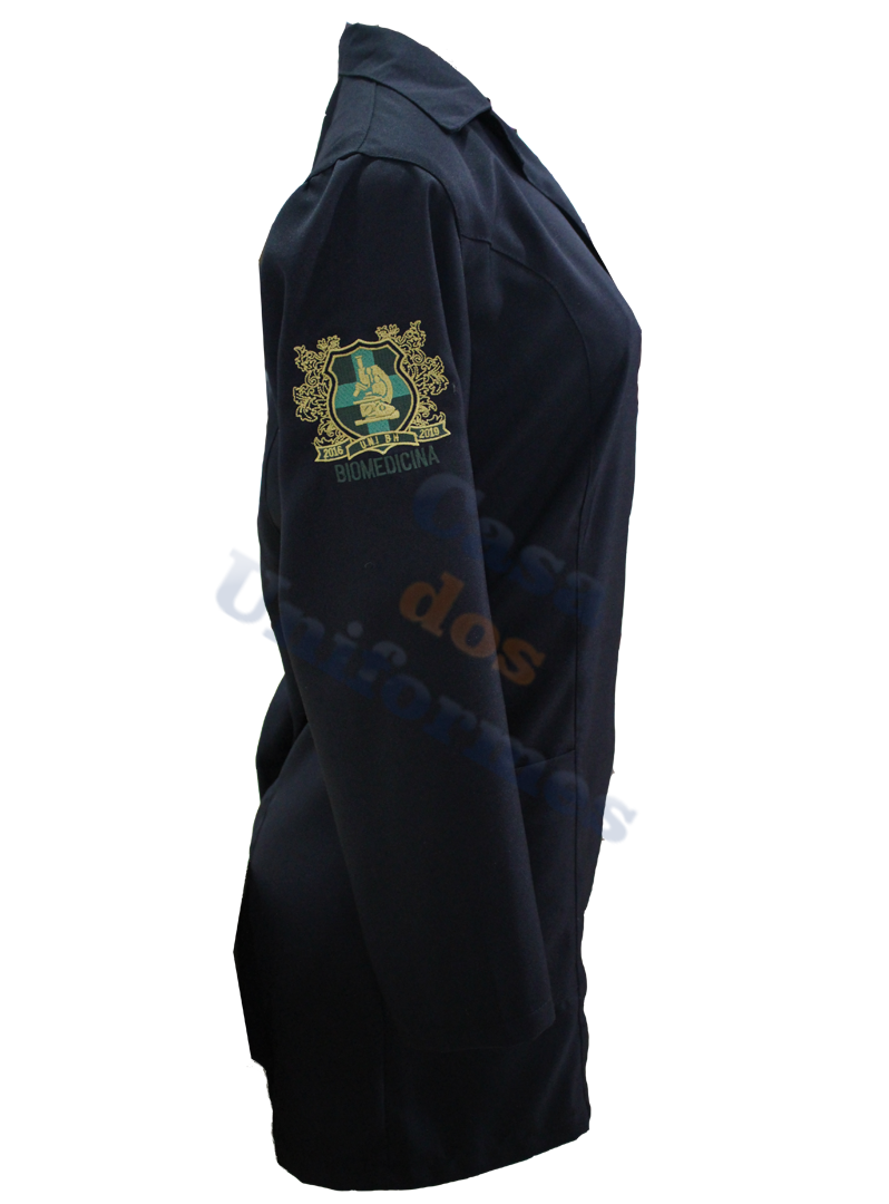 Jaleco Preto bordado em Gabardine Gola V
