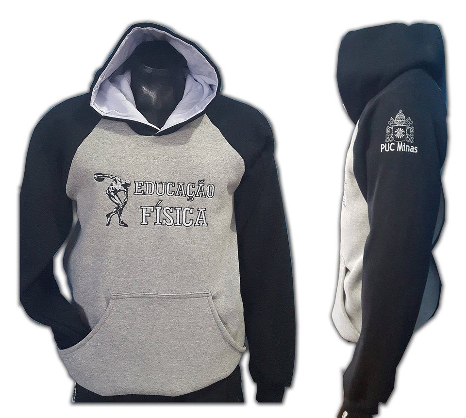 Moletom felpado modelo raglan, bordado frente e mangas