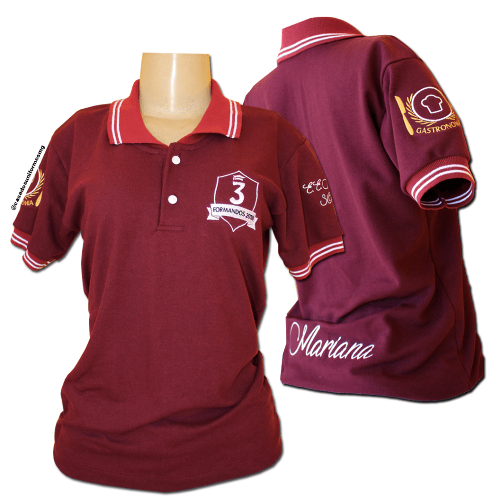 Camisa gola polo em Piquet, bordada frente, manga e costas