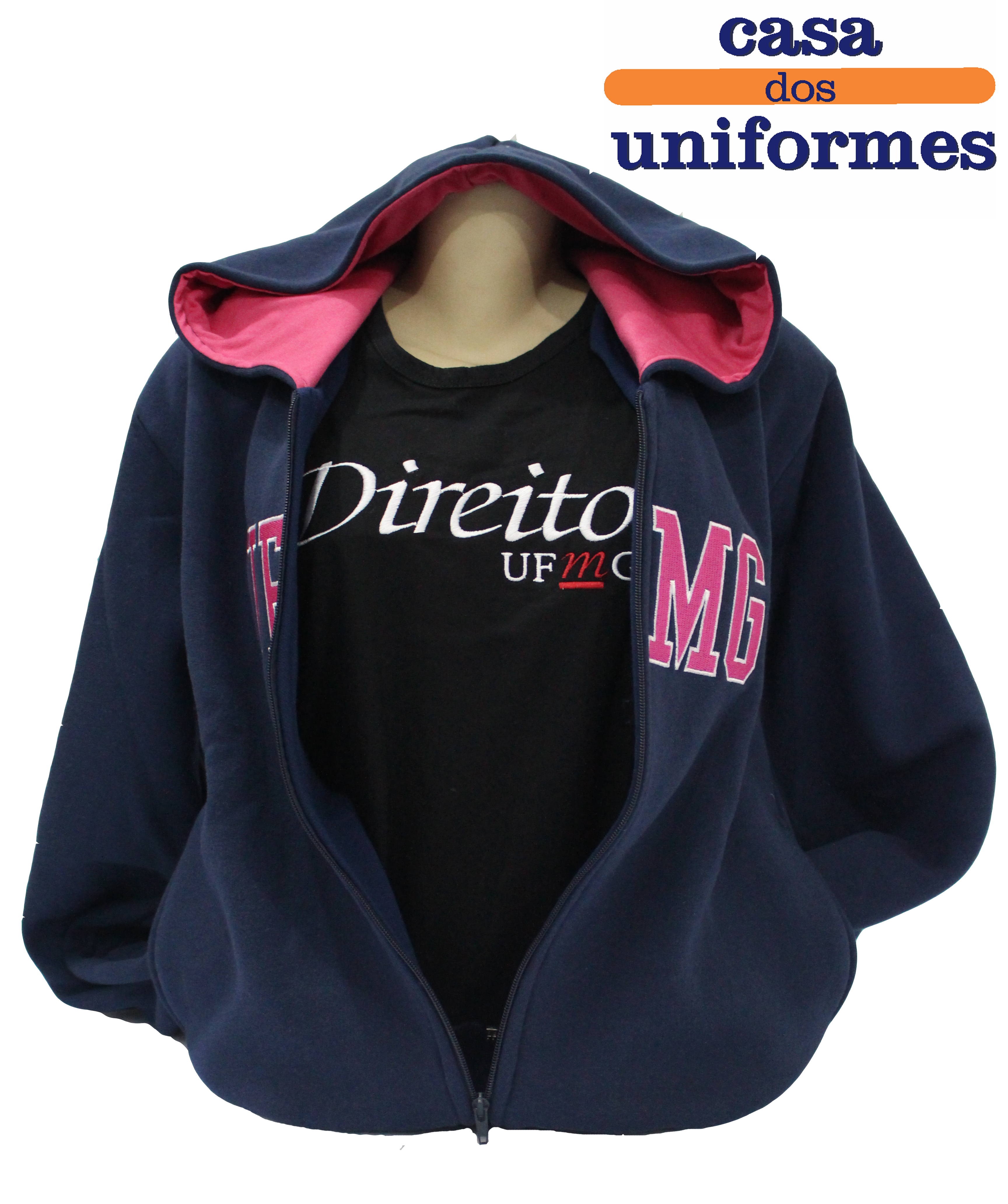 Moletom felpado modelo zíper com bordado na frente