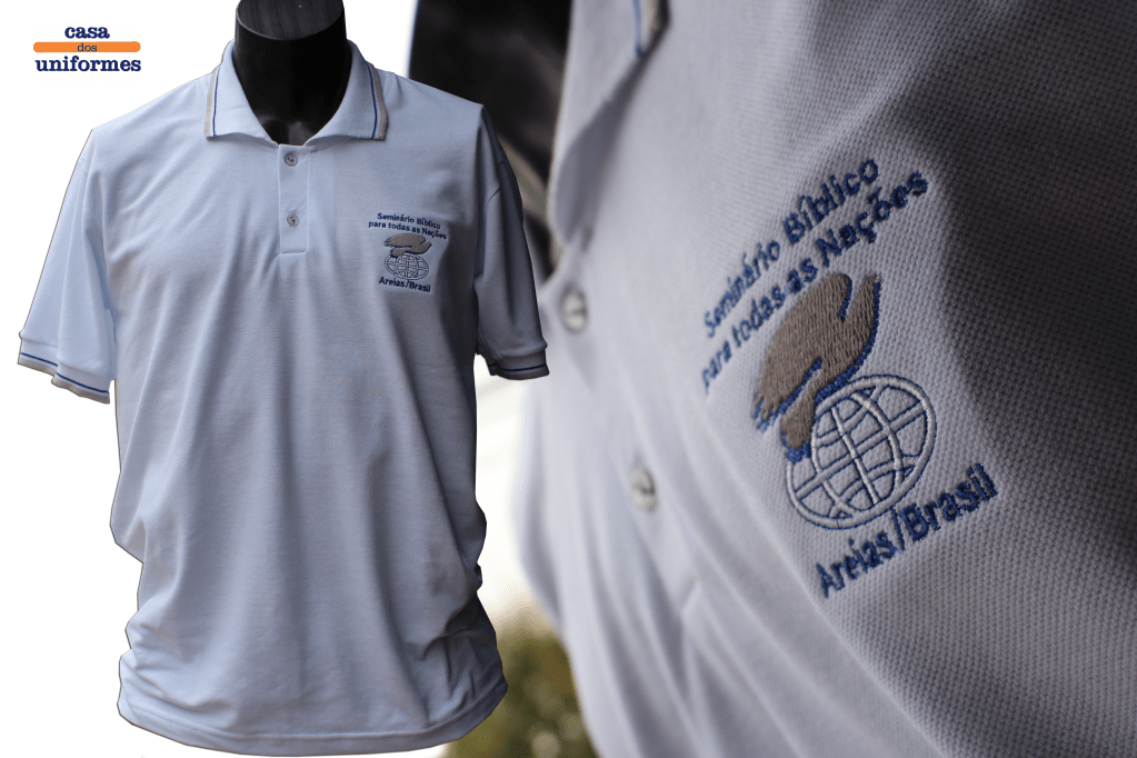 Camisa gola polo em piquet, bordada