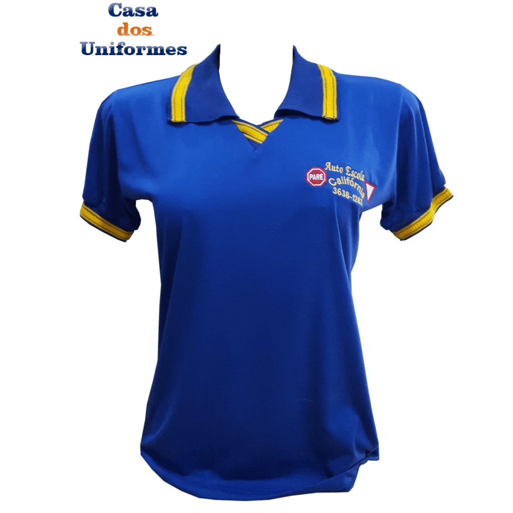 Camisa azul royal gola polo bordada