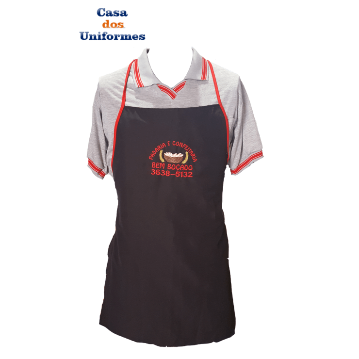 avental preto bordado para padaria