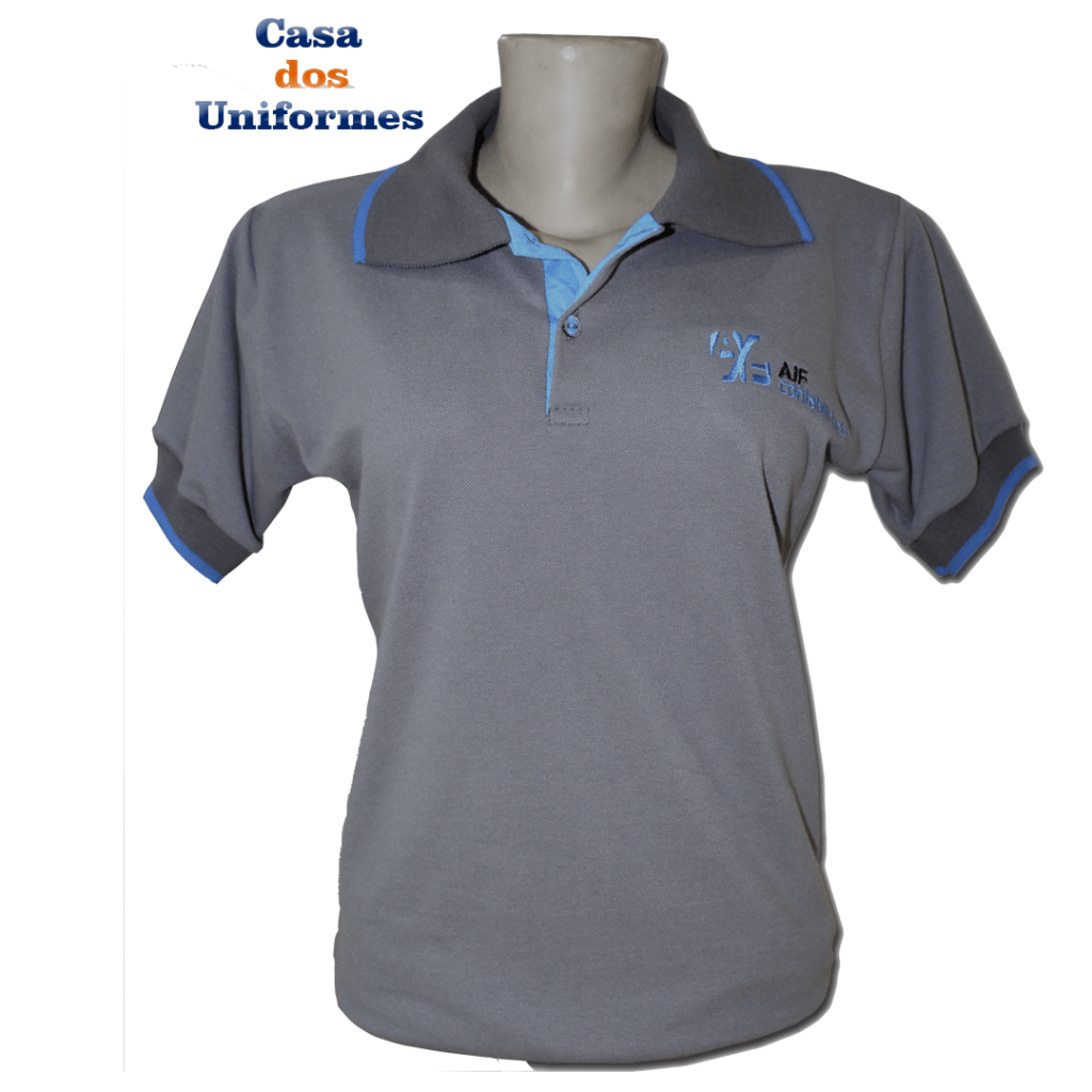 Camisa em piquet cinza polo bordada