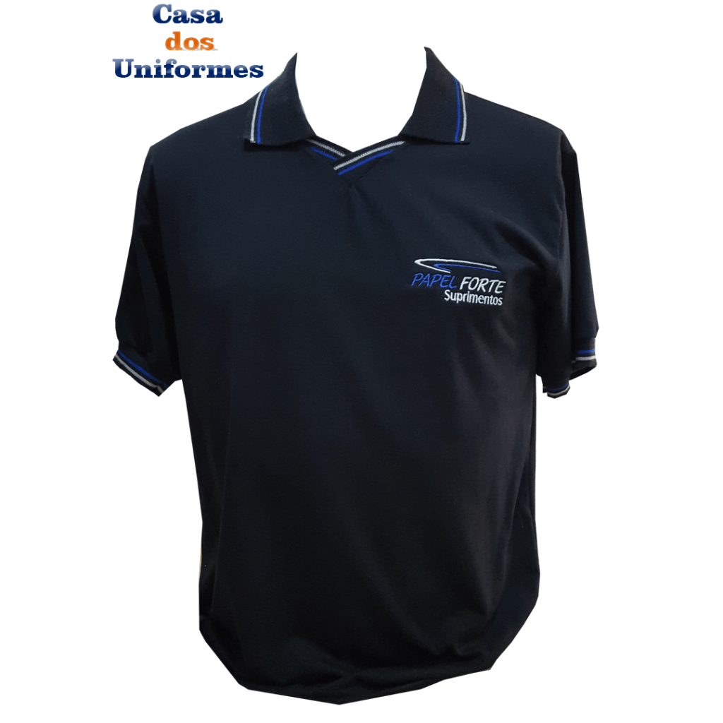 Camisa preta bordada gola polo