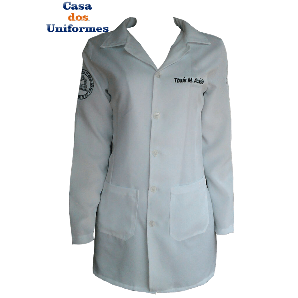 jaleco branco bordado gola v