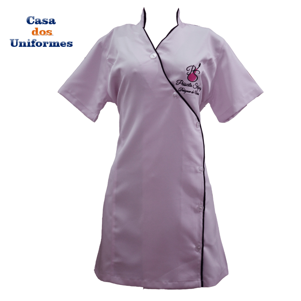 Jaleco modelo tunica rosa bebê bordado