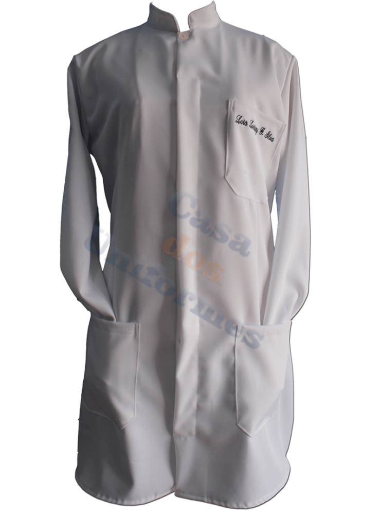 Jaleco em Gabardine branco botões invisíveis