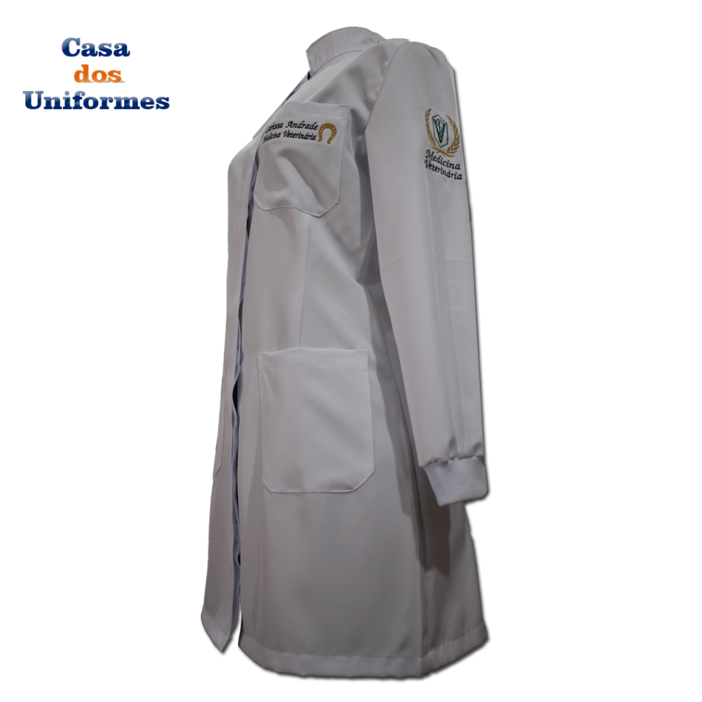 Jaleco branco gola padre bordado medicina veterinária